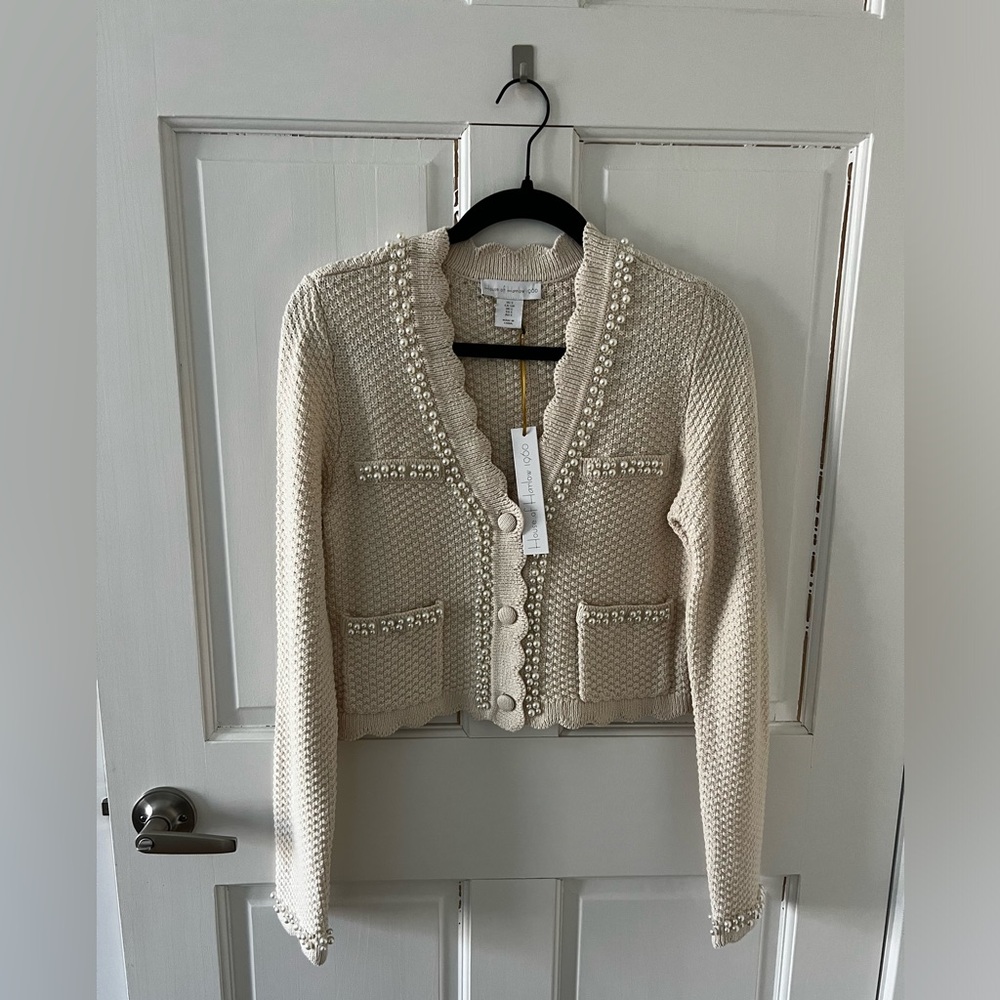 NWT House of Harlow Cream Cardigan Sweater Pearl embellishment size S